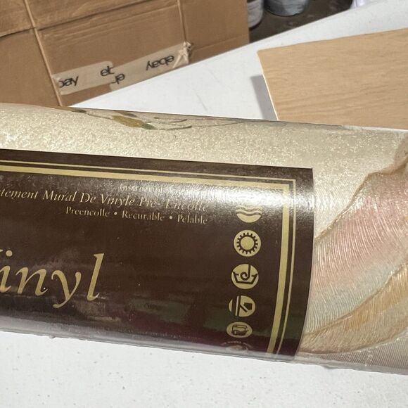 Roll of Vtg Peach Pink Floral Calla Lily Wallpaper Luxury Vinyl 90s Pearl Sheen - Picture 13 of 15